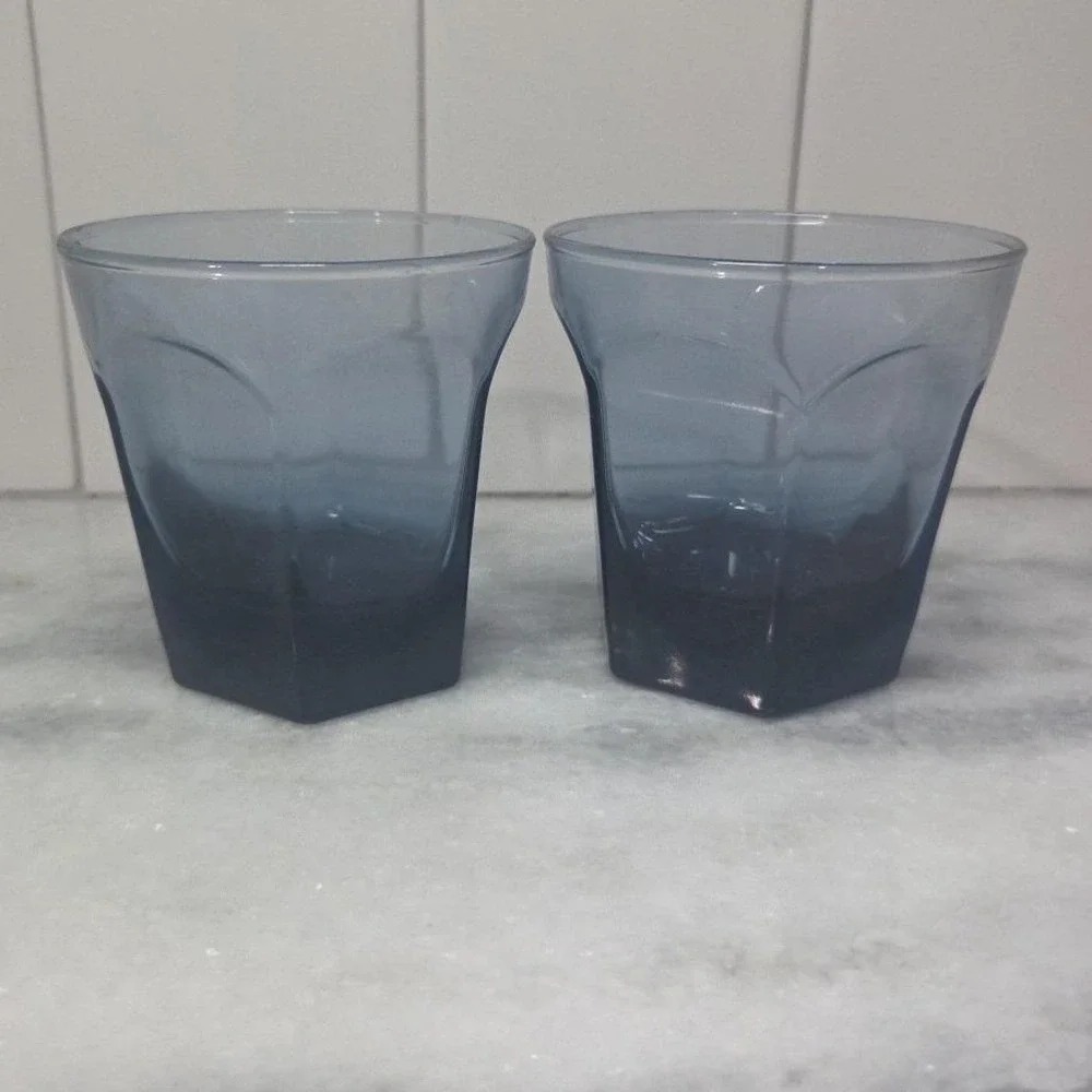 Anchor Hocking Courtney‎ Dark Blue Rocks Glasses, Set of 2, VTG Lowball Tumblers